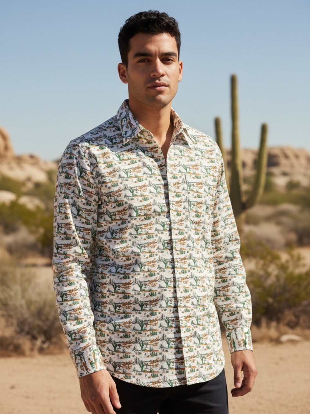Rocking K Ranchwear by Kennington Men’s M Desert Cactus Western Shirt NWT